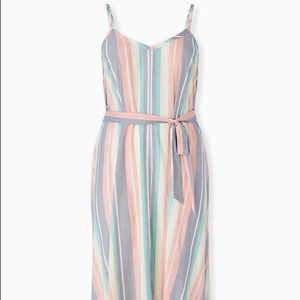 TORRID MULTI STRIPE CHALLIS SELF TIE MIDI DRESS